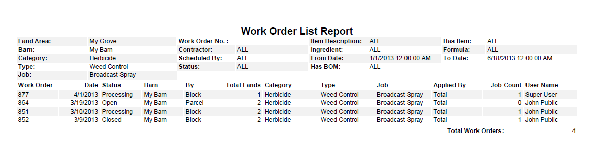Filtered WO List rpt