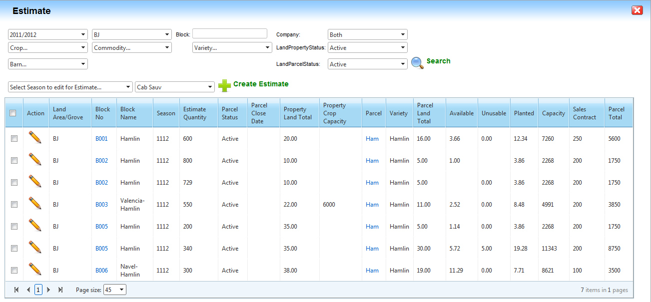 Estimates Screen