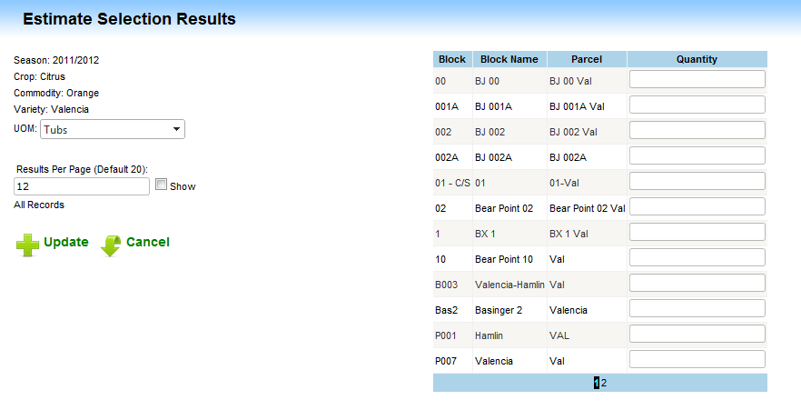 Estimate Selection Results