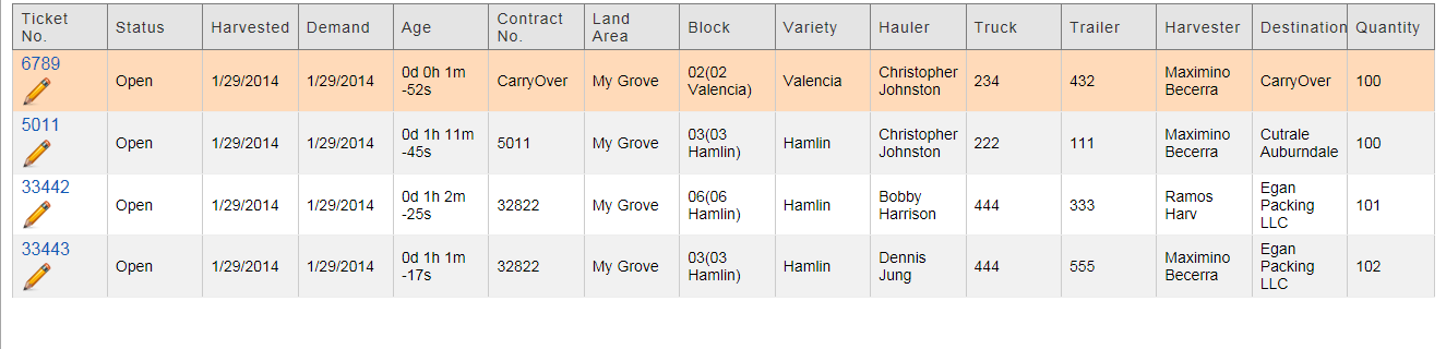 Ticket Information Grid