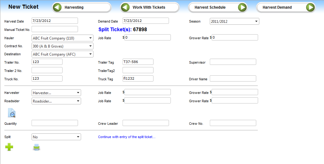 Split Ticket Screen