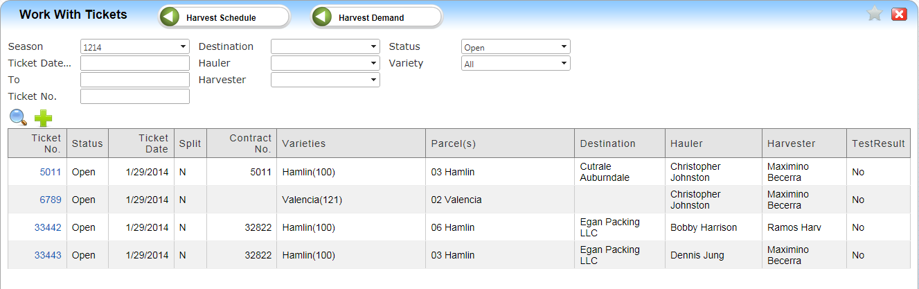 Work with Ticket Screen