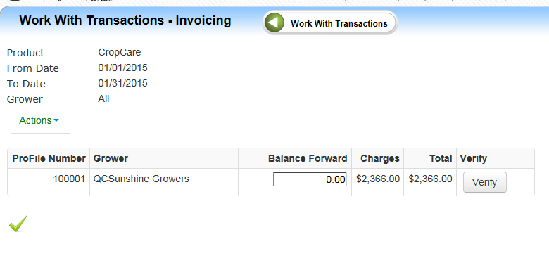 WW Trans Invoicing Screen