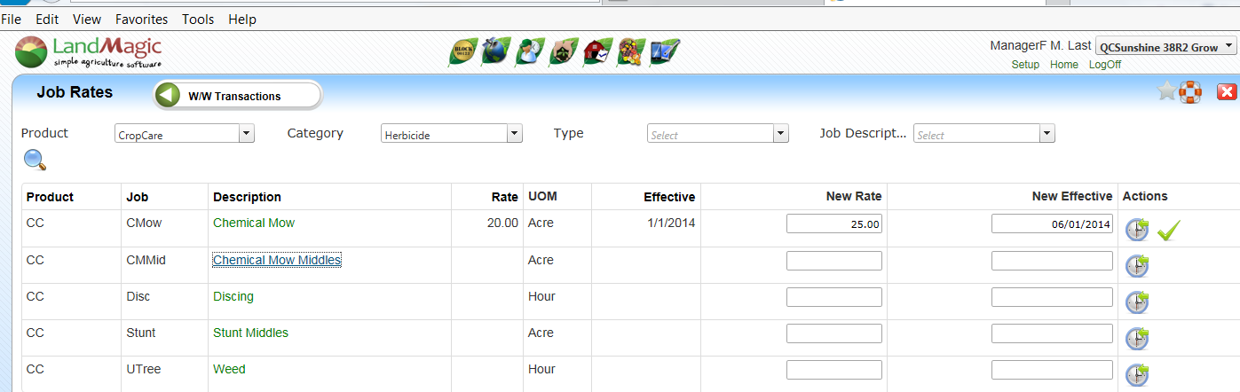 Job Rates Table