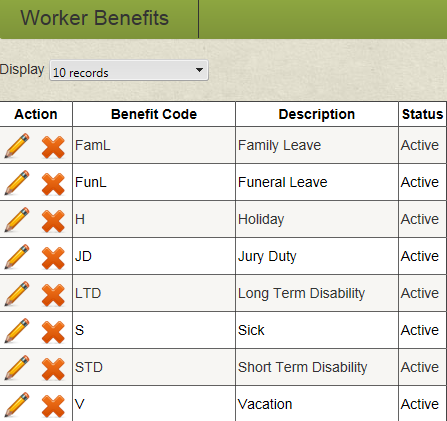 Benefit Codes